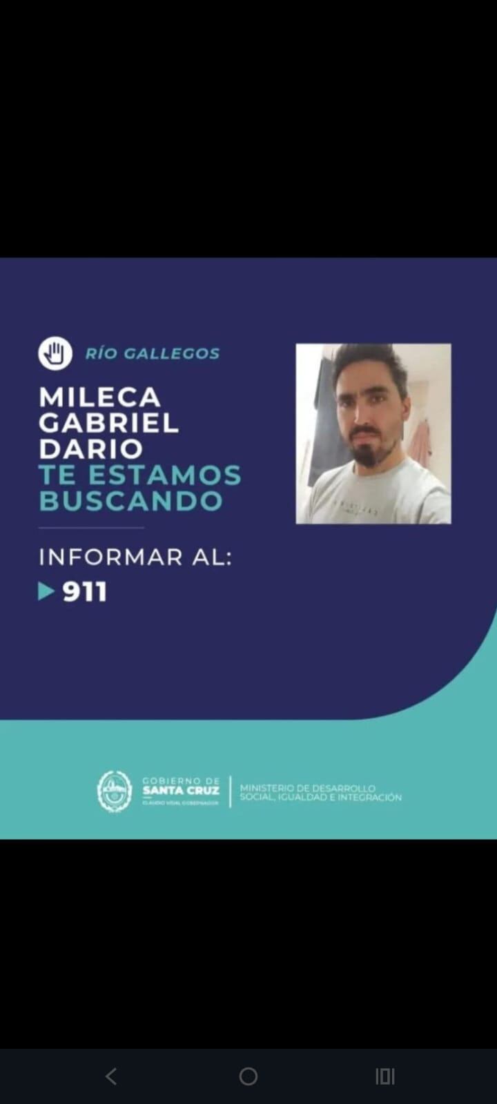 Gabriel Mileca, desaparecido en Río Gallegos