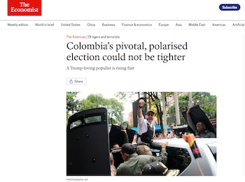 Articulo The Economist sobre elecciones en Colombia - crédito Captura de Pantalla The Economist