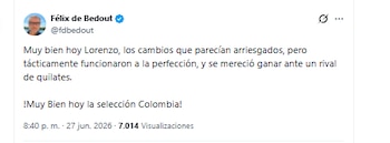 El periodista Félix de Bedout celebró el desempeño de la selección Colombia - crédito @fdbedout/X