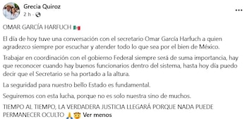 Comunicado de Grecia Quíroz.