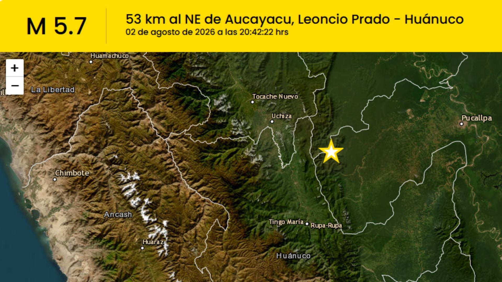 Temblores de hoy domingo 2 de agosto: Sismo de 5.7 se registró esta noche en Huánuco y se sintió en Lima, epicentro y reporte del IGP