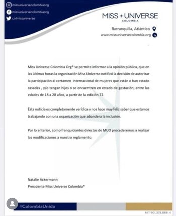 Reglamento actualizado de Miss Universe