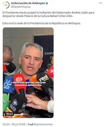 Andrés Julián Rendón impulsó nueva sede presidencial en el Palacio de la Cultura de Medellín - crédito @GobAntioquia/X