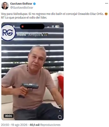 Gustavo Bolívar ironizó sobre su seguridad tras amenazas de concejal en Valledupar - crédito @GustavoBolivar/X