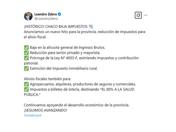 El posteo del gobernador de