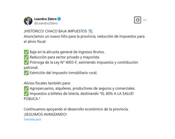 El posteo del gobernador de