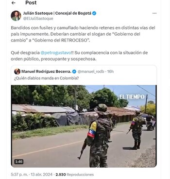 Julián Sastoque crítica la gestión