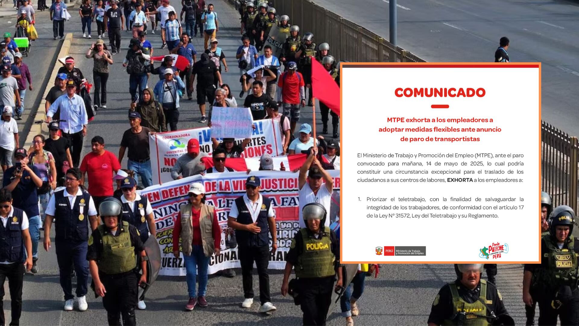 Paro Nacional del 14 de mayo: MTPE otorga cuatro horas de tolerancia. Foto: Composición Infobae Perú