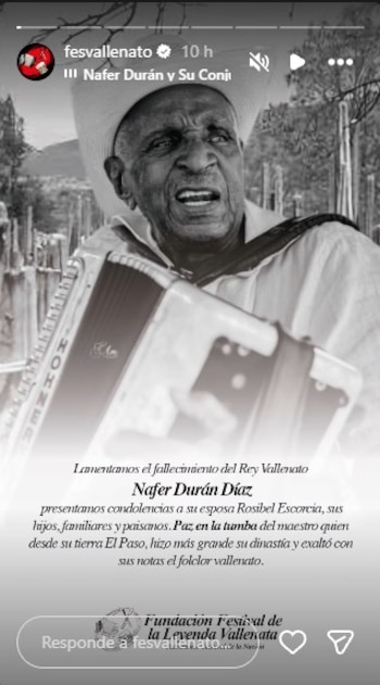 La Fundación Festival de la Leyenda Vallenata resaltó la coronación de Náfer Durán como Rey Vallenato en 1976 y el legado de su dinastía familiar junto a su hermano Alejo Durán - crédito @fesvallenato/Instagram