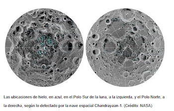Los depósitos de hielo en los polos lunares se concentran en regiones donde las moléculas de agua se mantienen estables en sombra eterna (NASA)
