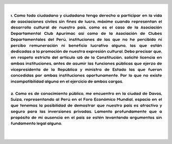 Mensaje emitido por Dina Boluarte