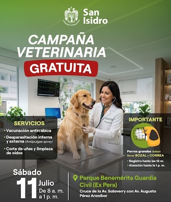 La campaña comenzará a partir de las 8 h y durará hasta las 13 h - Créditos: Municipalidad de San Isidro.