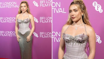 Florence Pugh deslumbró en Londres con un vestido corsé y falda metálica de impacto