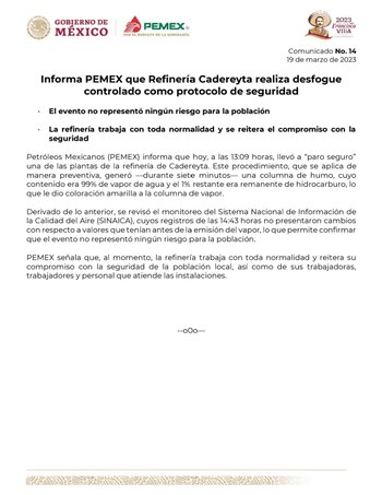 Petróleos Mexicanos informó que incidente