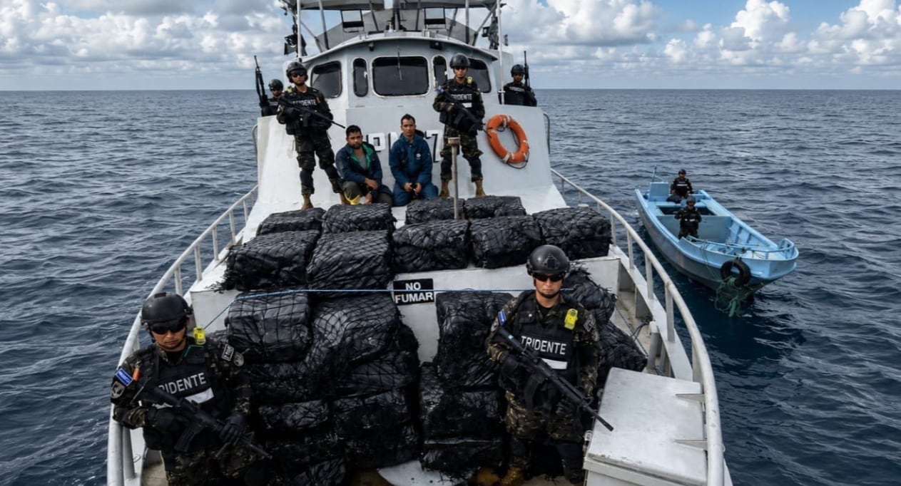 Marina Nacional de El Salvador incauta 1.36 toneladas de cocaína y detiene a dos ecuatorianos en altamar