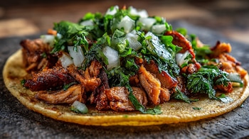 Taco al pastor servido con