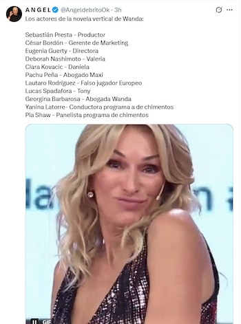 Wanda Nara, una mujer rubia de cabello largo y ondulado, mira a la cámara con una expresión de burla o sorpresa, vestida con un top brillante