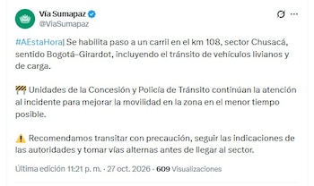 Un tractocamión volcó en el kilómetro 108 en Chusacá y alteró el flujo de camiones en la zona - crédito @ViaSumapaz/X