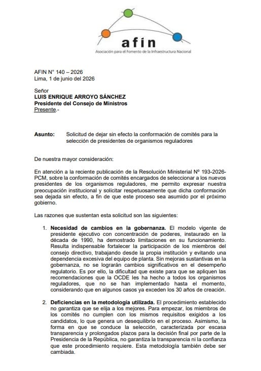 AFIN fundamentó su rechazo en deficiencias de gobernanza, irregularidades en el proceso de selección y la inoportunidad política de la medida.