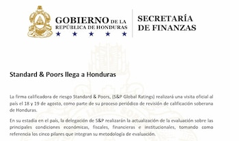 La agenda de S&P en Honduras incluye reuniones con Nasry Asfura, el Congreso Nacional, el Gabinete Económico y representantes del sector privado.