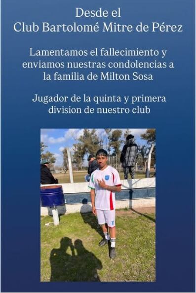 El posteo del club de Pérez donde jugaba la víctima