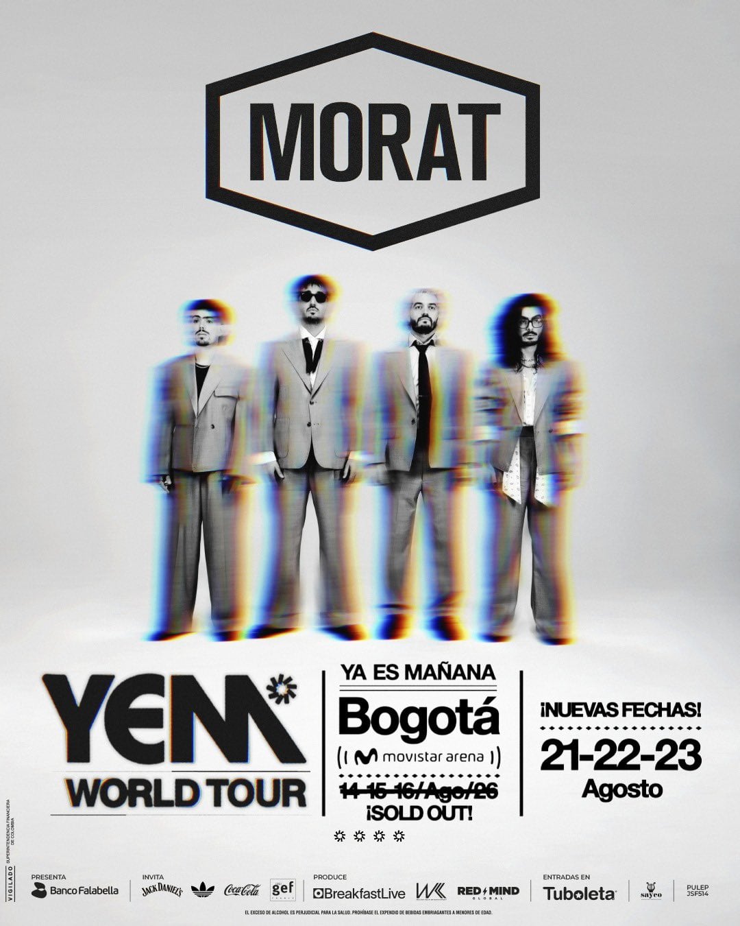 Morat anunció nuevos conciertos los días 21, 22 y 23 de agosto de 2026 en el Movistar Arena de Bogotá - crédito Breakfast Live
