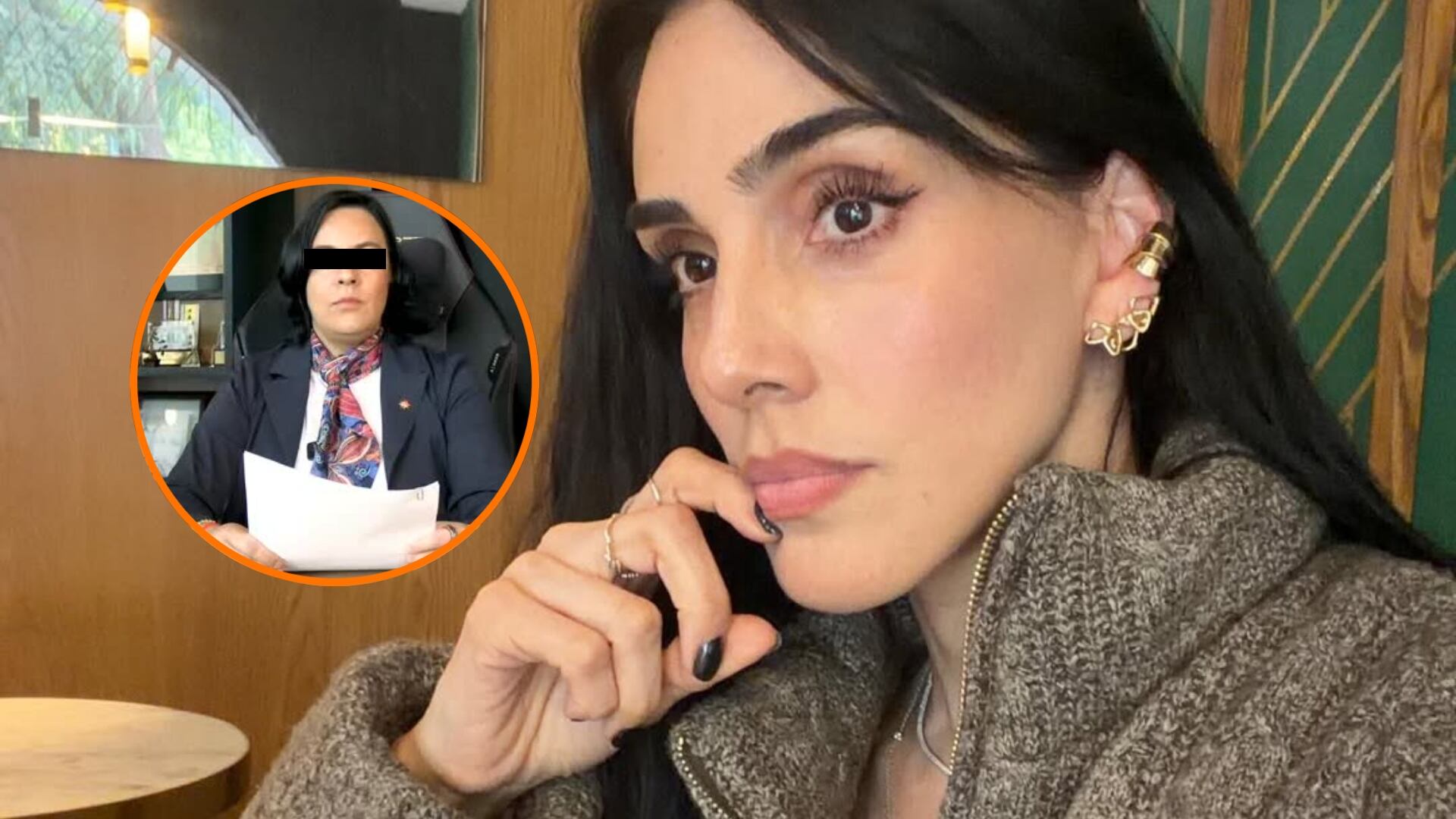La actriz Sandra Echeverría, en primer plano, acusó públicamente de fraude a la empresa Metaxchange, cuya imagen de un representante aparece en el inserto. (Sandra Echeverría: Instagram)