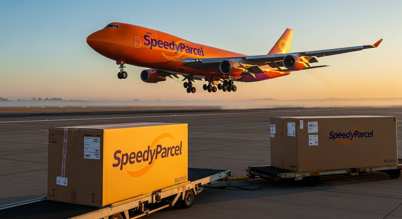 Un avión de carga de la empresa SpeedyParcel se aproxima para aterrizar en una pista (Imagen Ilustrativa Infobae)