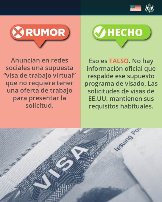 El comunicado oficial aclaró que no existe ningún programa migratorio que permita obtener una visa laboral sin cumplir los requisitos formales - crédito @USEmbassyBogota/X