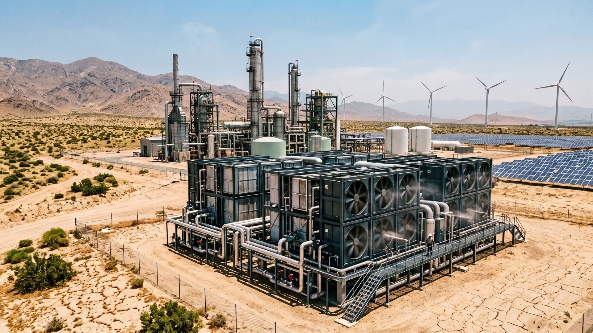 La captura directa del aire permite extraer dióxido de carbono y humedad atmosférica para abastecer la producción de combustibles renovables (Imagen Ilustrativa Infobae)