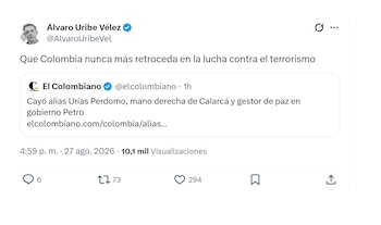 Álvaro Uribe habló de la caída de alias Urías Perdomo