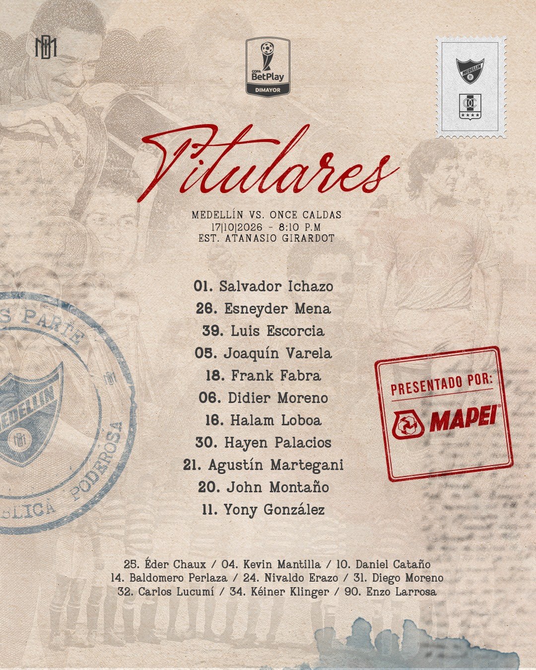 Esta es la formación del Medellín contra Once Caldas en el estadio Atanasio Girardot por la Liga BetPlay - crédito DIM