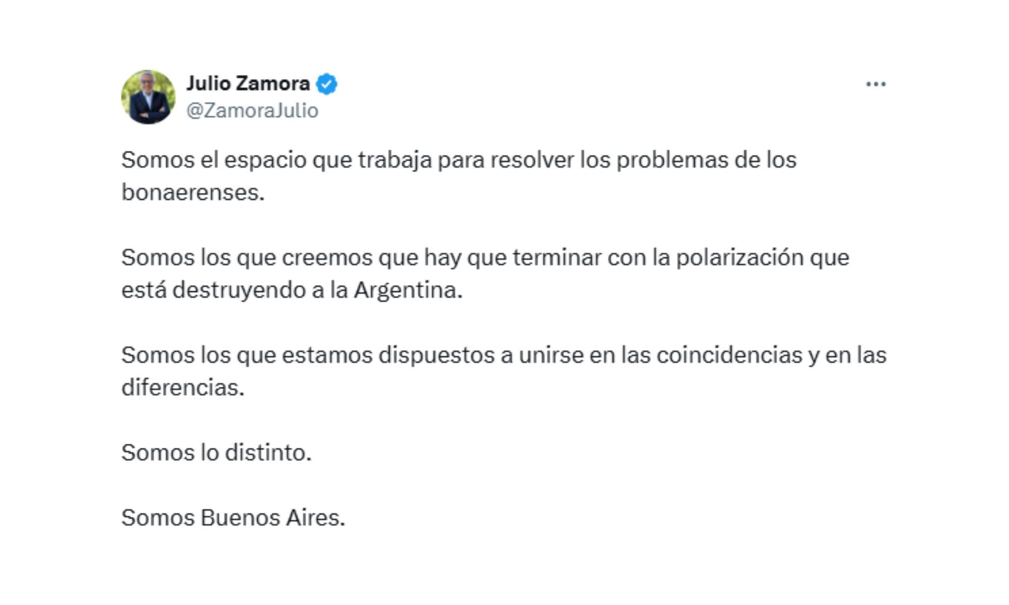 El intendente de Tigre, Julio Zamora, se expresó en redes sociales