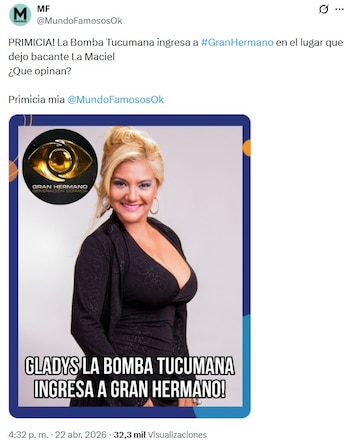 La posible incorporación de Gladys ‘La Bomba Tucumana’ a Gran Hermano revolucionó las redes sociales tras la salida de La Maciel