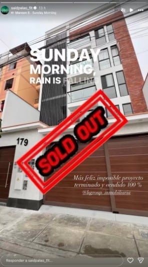 Said Palao sorprende al revelar que su edificio quedó ‘Sold Out’: “Proyecto terminado y vendido 100%”. Captura: @saidpalao_fit.