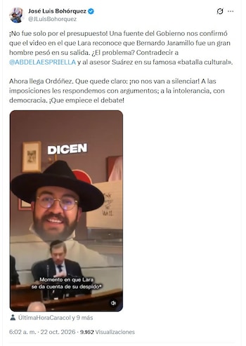 Bohórquez señaló a Carlos Suárez, presidente de la junta directiva de Ecopetrol, en el video que compartió vía X la mañana del jueves 22 de octubre de 2026 - crédito @JLuisBohorquez/X