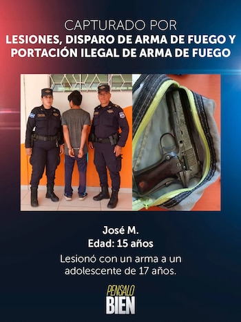 La captura del adolescente ocurrió dentro después de que autoridades escolares y agentes actuaran tras la detonación. (Cortesía: Policía Nacional Civil)