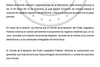 Fragmento del comunicado emitido la