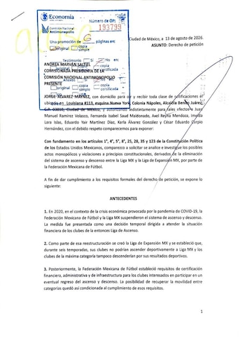 Jorge Álvarez Máynez envío petición ante la Comisión Nacional Antimonopolio para investigar la eliminación del ascenso y descenso