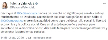 Paloma Valencia respondió a críticas y reafirmó la visión ideológica del Centro Democrático - crédito @PalomaValenciaL/X
