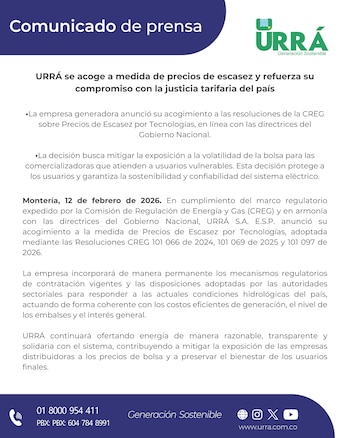 Desde Montería, la empresa confirmó