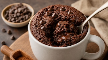 Mug cake de brownie alto en proteína: disfruta un postre de chocolate listo en un minuto