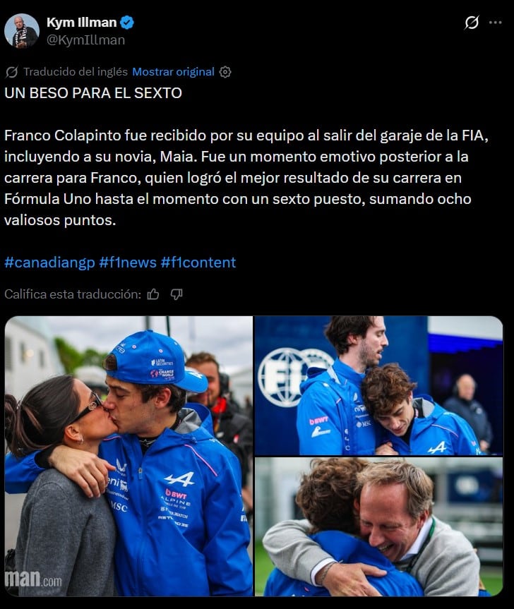 La foto del tierno beso entre Colapinto y Reficco