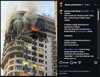 La tenista ucraniana Dayana Yastremska mostró cómo quedó la vivienda familiar tras el impacto de un misil