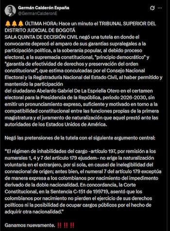 Germán Calderón España - crédito @GermanCalderonE/X