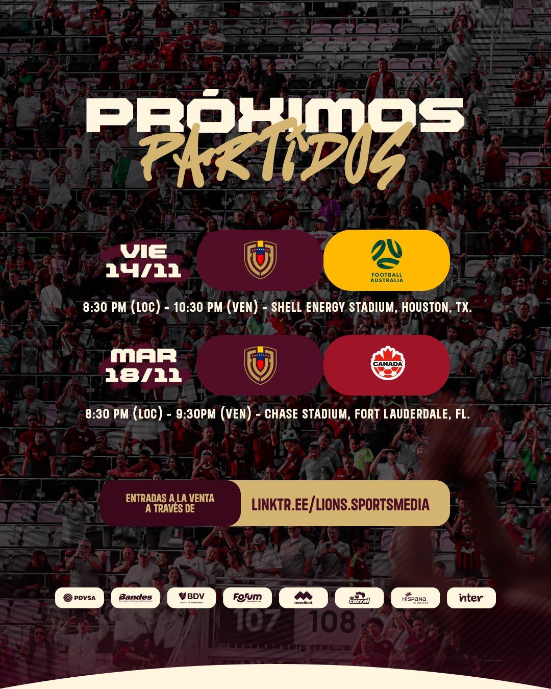 Anuncio del Venezuela vs Australia y del Venezuela vs Canadá. - créditos: La Vinotinto