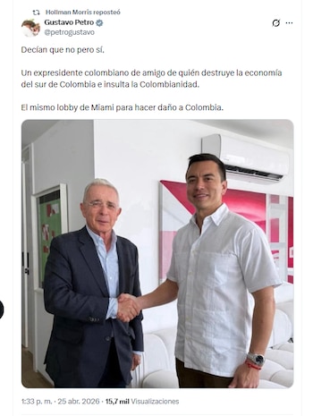 El presidente Gustavo Petro señaló a Álvaro Uribe de hacer un supuesto lobby en Ecuador para afectar a Colombia - crédito @petrogustavo/X