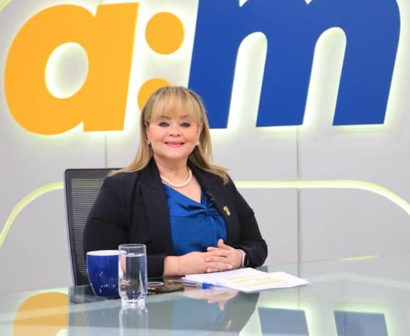 Leticia Escobar, presidente de la Cámara de Comercio e Industria de El Salvador (Camarasal), durante la presentación de la El Salvador Trade Expo 2026 y la campaña de fomento al consumo nacional (Cortesía: Entrevista AM).