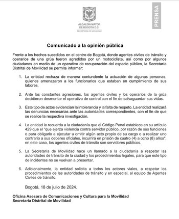 Comunicado de la Secretaría Distrital