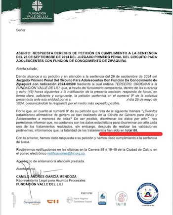 La Fundación Valle del Lili respondió a una orden judicial derivada de una tutela - crédito @saraG12/X